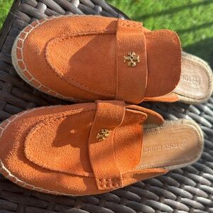 Tory Burch Orange Suede Espadrille Mules